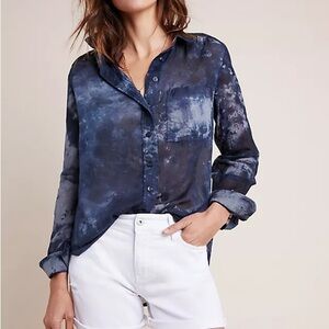 Pilcro by Anthropologie The Cate classic blue tie dye button down top size XS